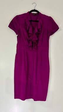 The Limited Ruffle Neck Short Sleeve Purple Sheath Dress Size 6